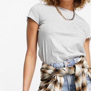 Brave Soul London gray rolled short sleeve pocket top